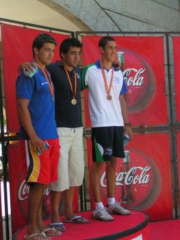 David Rodríguez 3º K-1 y K-2 con Guillermo Corbera en junior 1000 m. Campeonato de España de Velocidad en Castrelo do Miño (Ourense) 2006.jpg